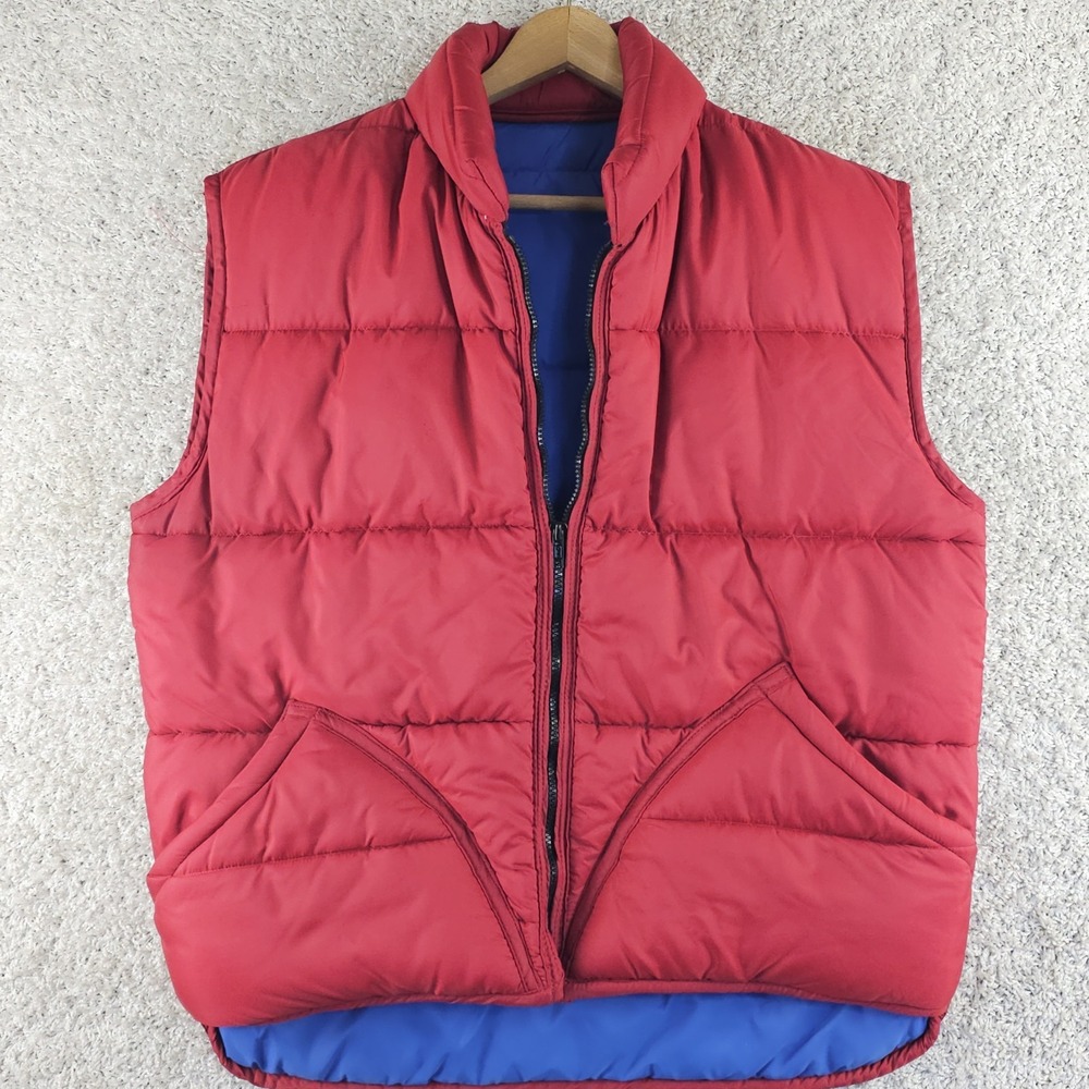 Vintage Stearns Puffer Quilted Insulated Red Vest Sz XL 80s Dupont Made USA